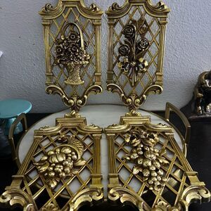 Set of 4 DART 7212-7215 GOLD Resin HOLLYWOOD REGENCY Wall Plaque Hanger 13¾ 1974